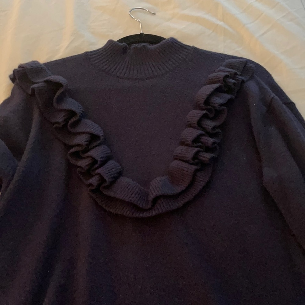 Navy ruffle sweater dress